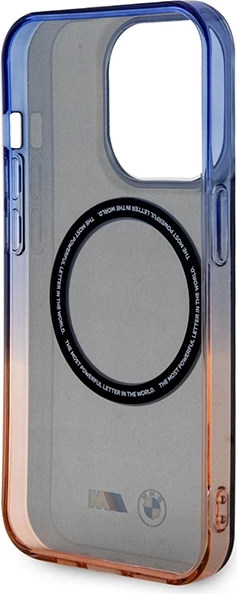 Mbështjellës BMW Gradient Bumper MagSafe për iPhone 14 Pro 6.1", gri/portokalli/blu