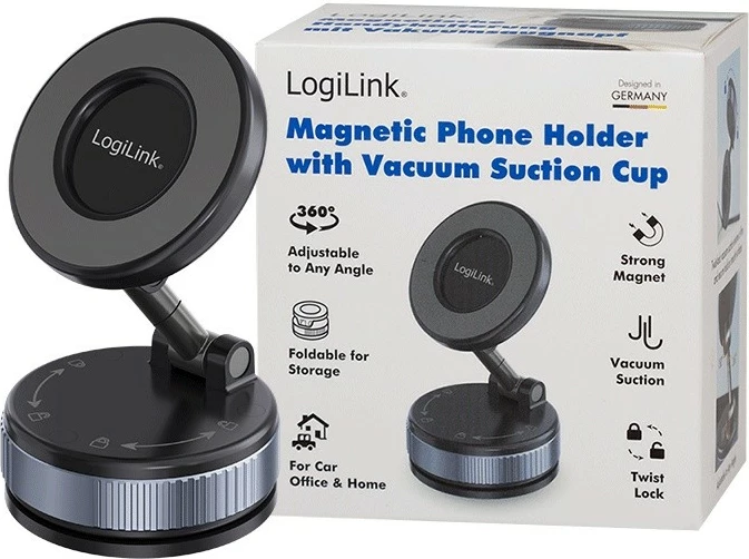 Mbajtës magnetik për celular LogiLink AA0198, me kupë thithëse, i palosshëm, i zi