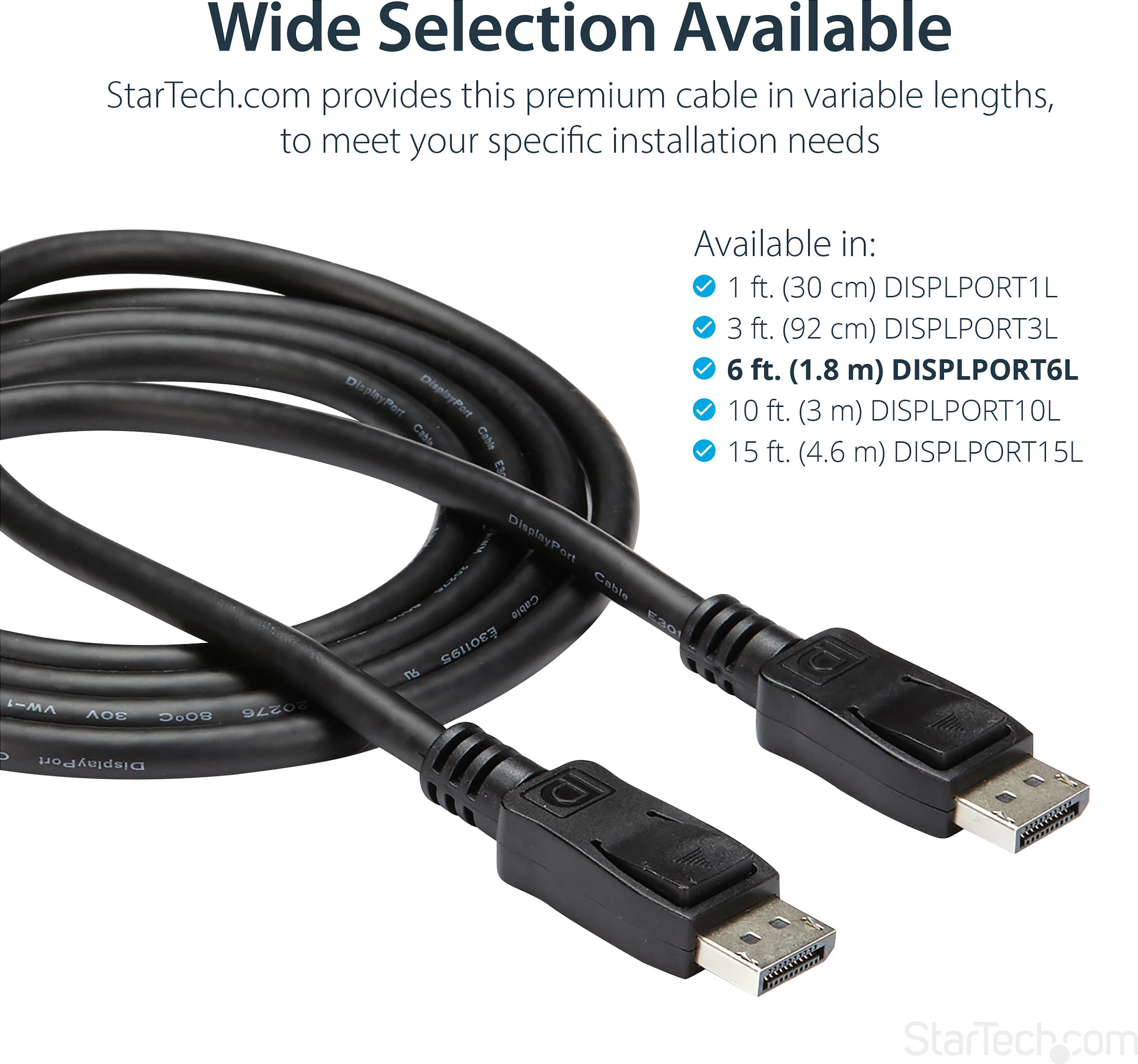 Kabllo DisplayPort StarTech DISPLPORT6L, DP 1.2, 1.8 m, 4K@60Hz, e zezë