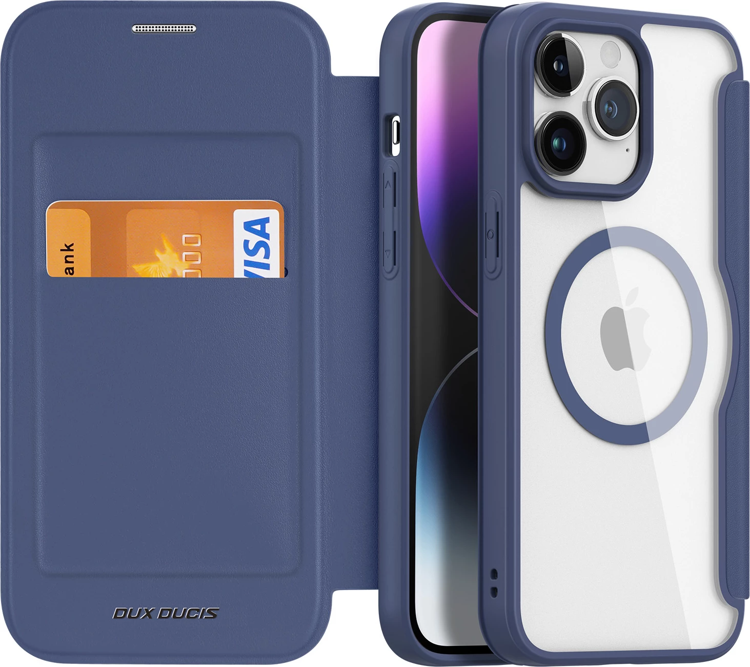 Mbështjellës Dux Ducis Skin X Pro për iPhone 15 Pro, MagSafe, Flip, Blu