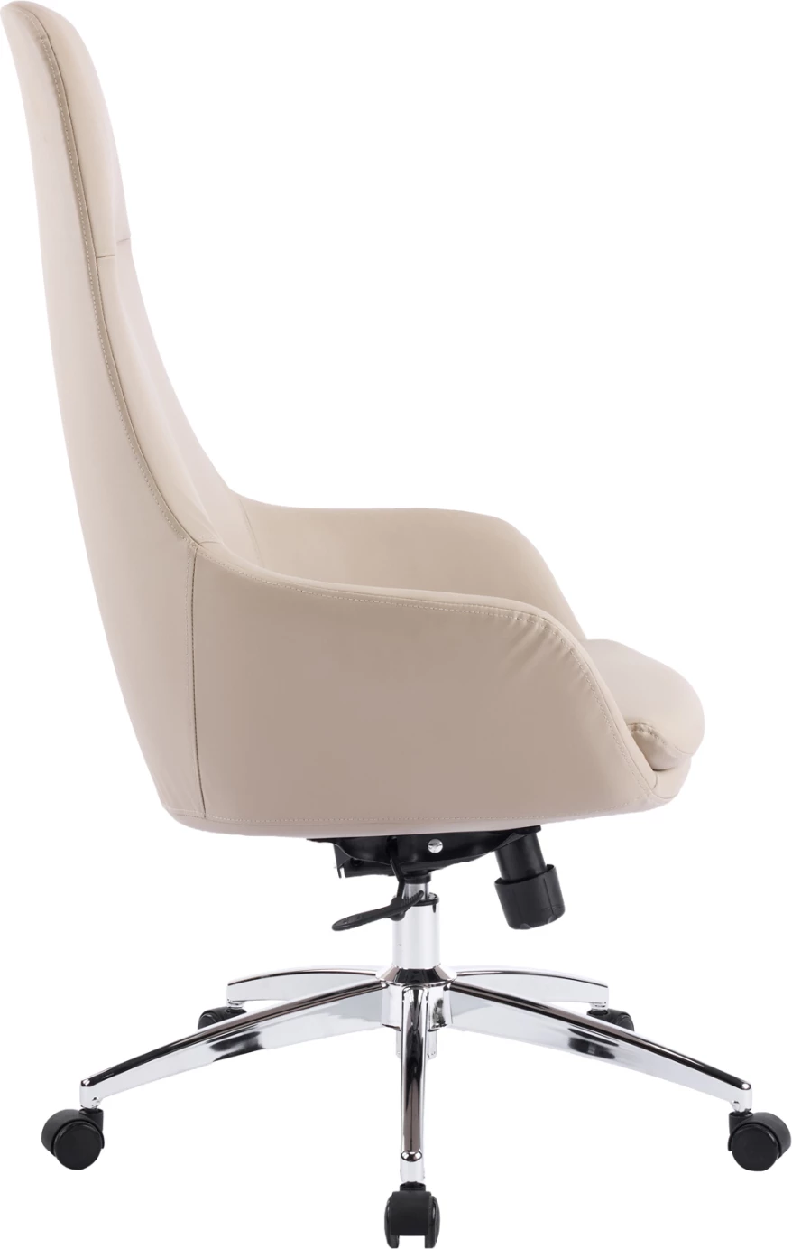 Karrige zyre BEKKER, lëkurë PU bezhë, bazë kromi, 67x67x126cm