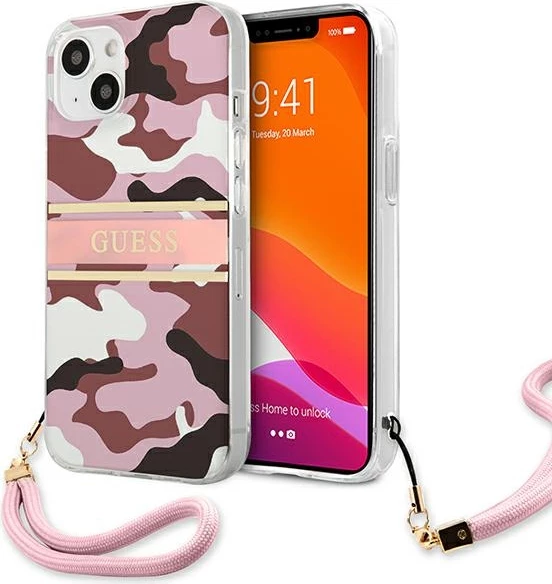 Mbështjellës Guess GUHCP13SKCABPI për iPhone 13 mini 5.4", Camo Strap, Rozë