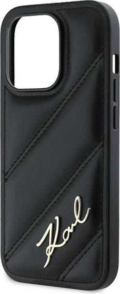 Mbështjellës Karl Lagerfeld Diagonal Quilted Script për iPhone 14 Pro, e zezë