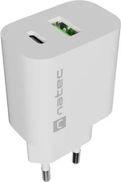 Karikues Natec Ribera 20W, USB-A USB-C, i bardhë