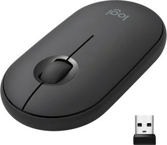 Maus Logitech Pebble M350, pa tela, Bluetooth + RF, 1000 DPI, grafit