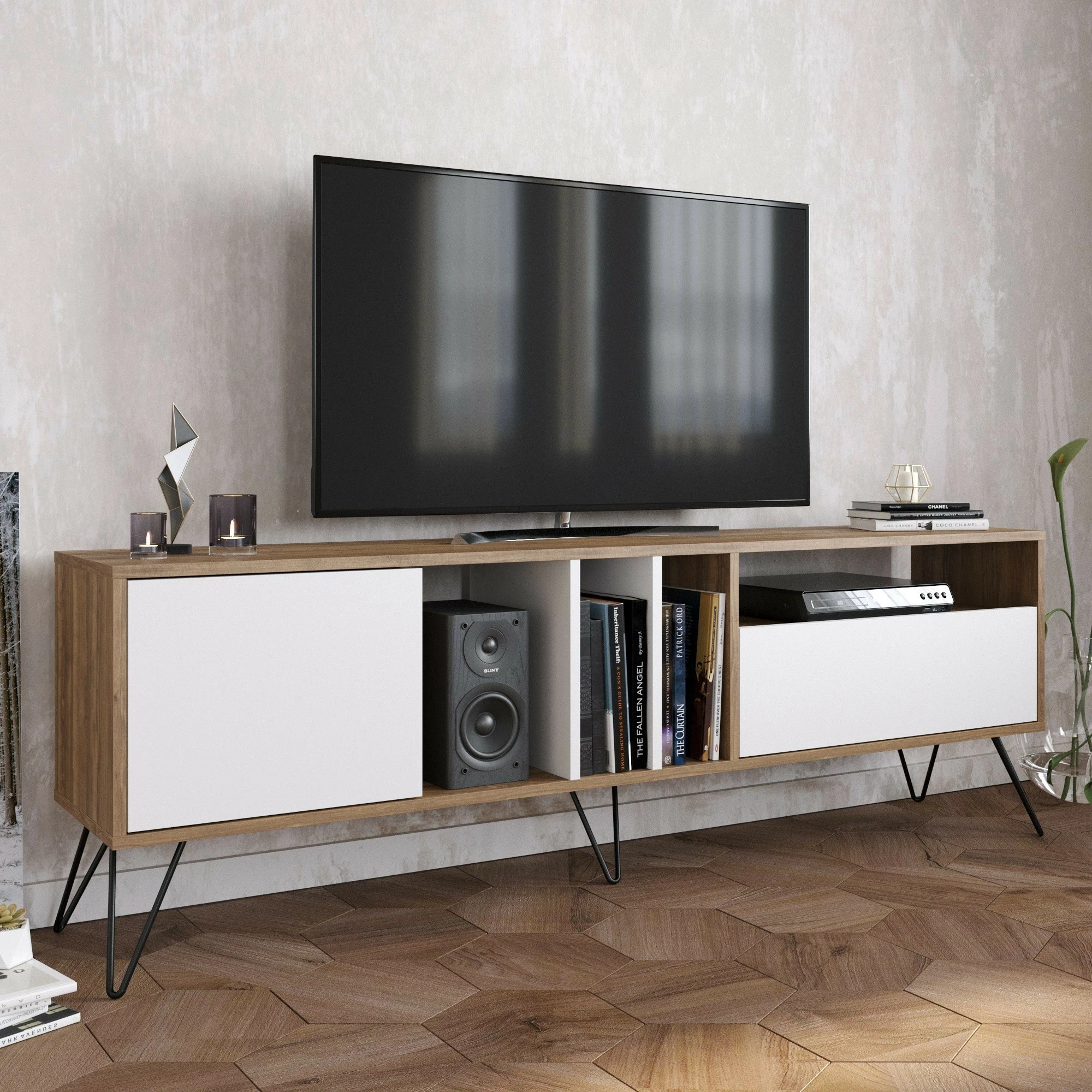 Komodë TV Hanah Home, Mistico (180), ngjyrë arre, e bardhë