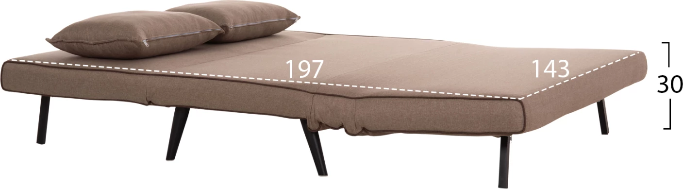 Sofabed për 2 persona ASMA, material stof, ngjyrë bezhë e errët, 143x78x84cm