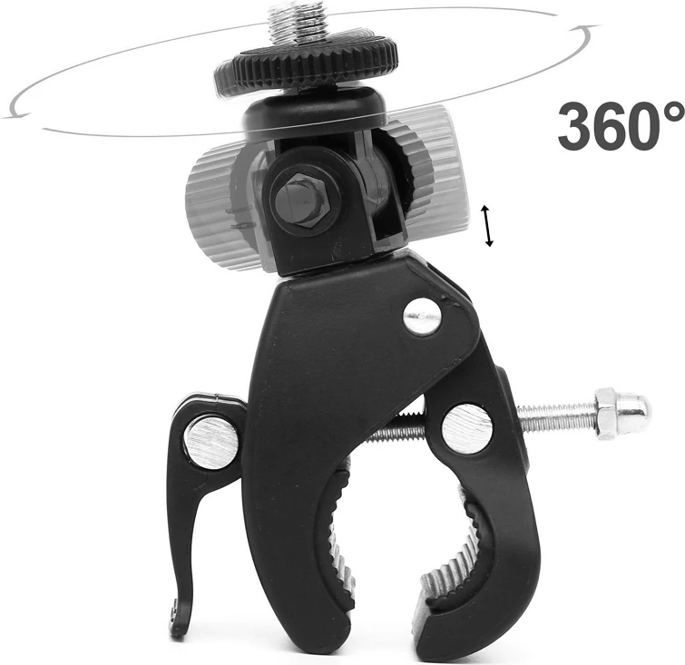 Mbajtës kamerë sportive biçiklete, Hurtel, rrotullim 360°, montim universal, rezistent ndaj vibrimeve, e zezë