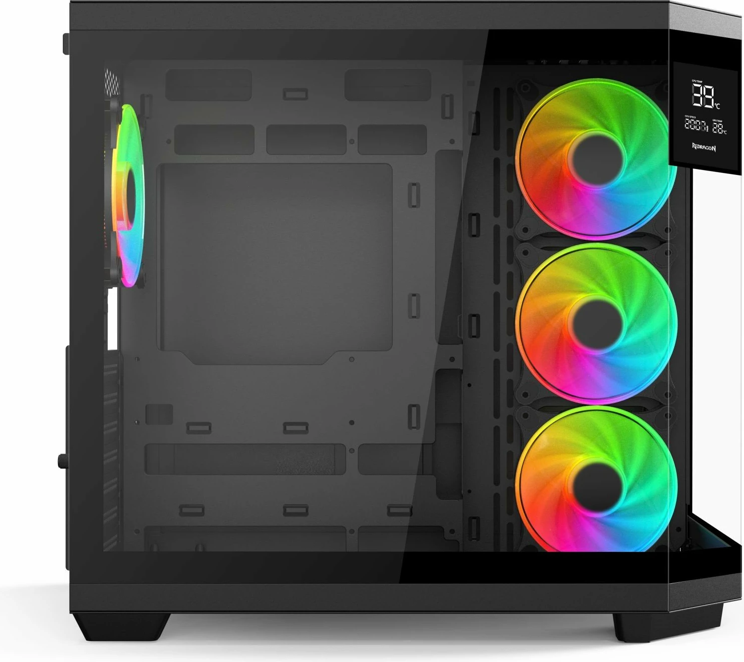 Kasë Redragon GC-625-PRO Vision ARGB, Midi Tower ATX/µATX/ITX, LCD ekran, 4 ventilatorë ARGB, pa PSU, e zezë