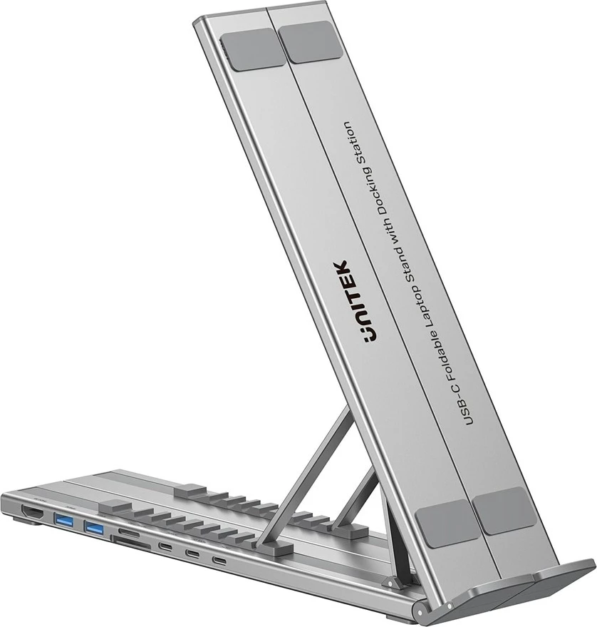 Qëndrim laptopi UNITEK D1137AGY01 me HUB, i rregullueshëm, argjend