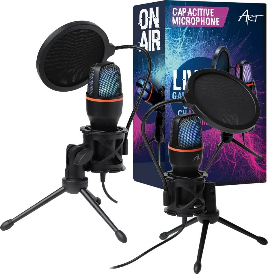 Mikrofon USB Art AC-02 kondensator me LED RGB, me tripod e pop filter, i zi