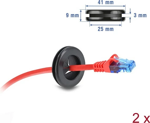 Gromet për kabllo DeLOCK 67327, 2 copë, vrimë 30 mm, plastikë, e zezë