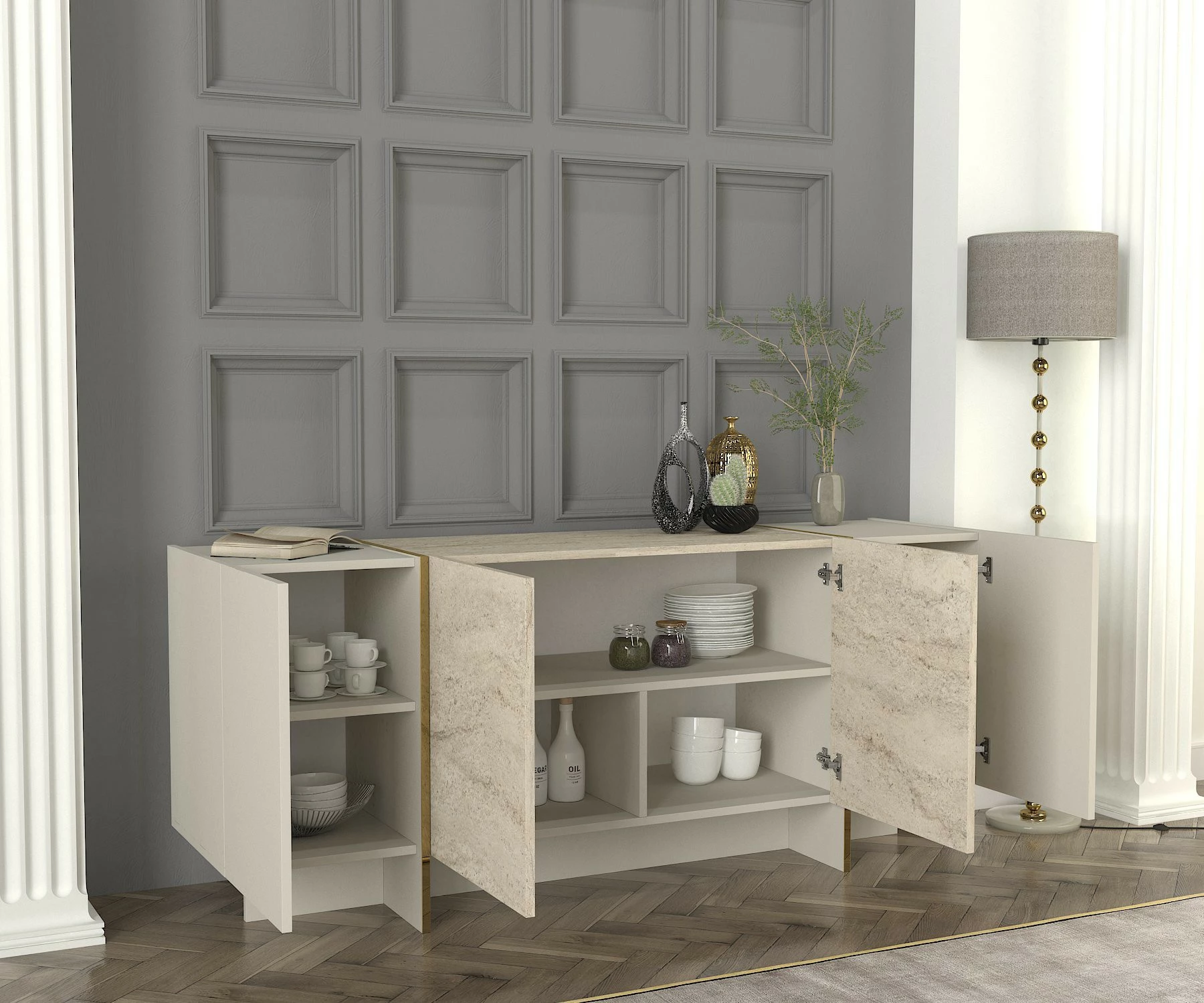 Konsol Skye Decor, ngjyrë travertin dhe sandstone, 180x75.5x46.6cm