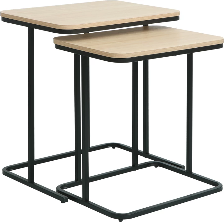 Tavolina anësore Dunest, ngjyrë natyrale, këmbë metalike të zeza, 54x40x60cm