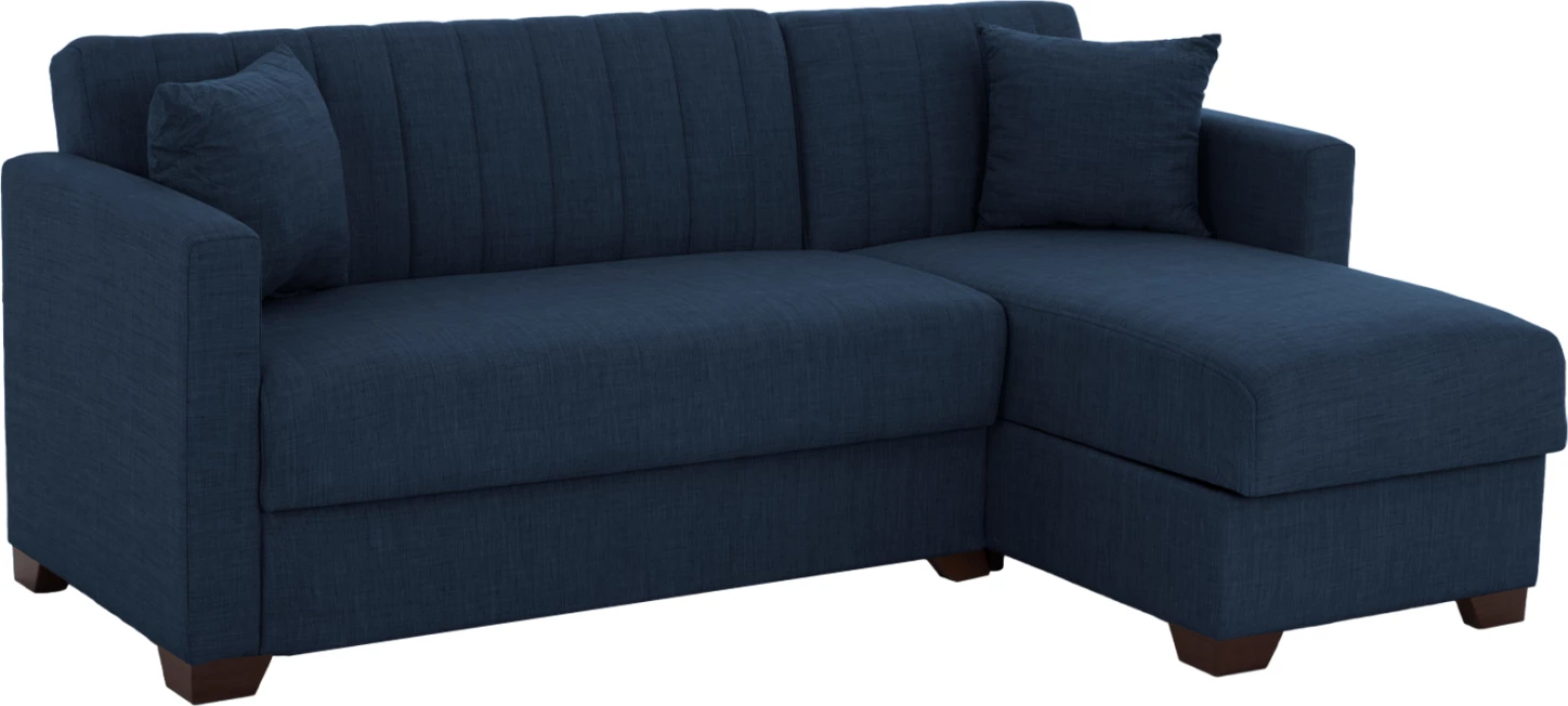 Divan qoshe me shtrat GHUFRAN FH3244.07, i kthyeshëm me hapësirë magazinimi, pëlhurë blu, 200x133x77 cm