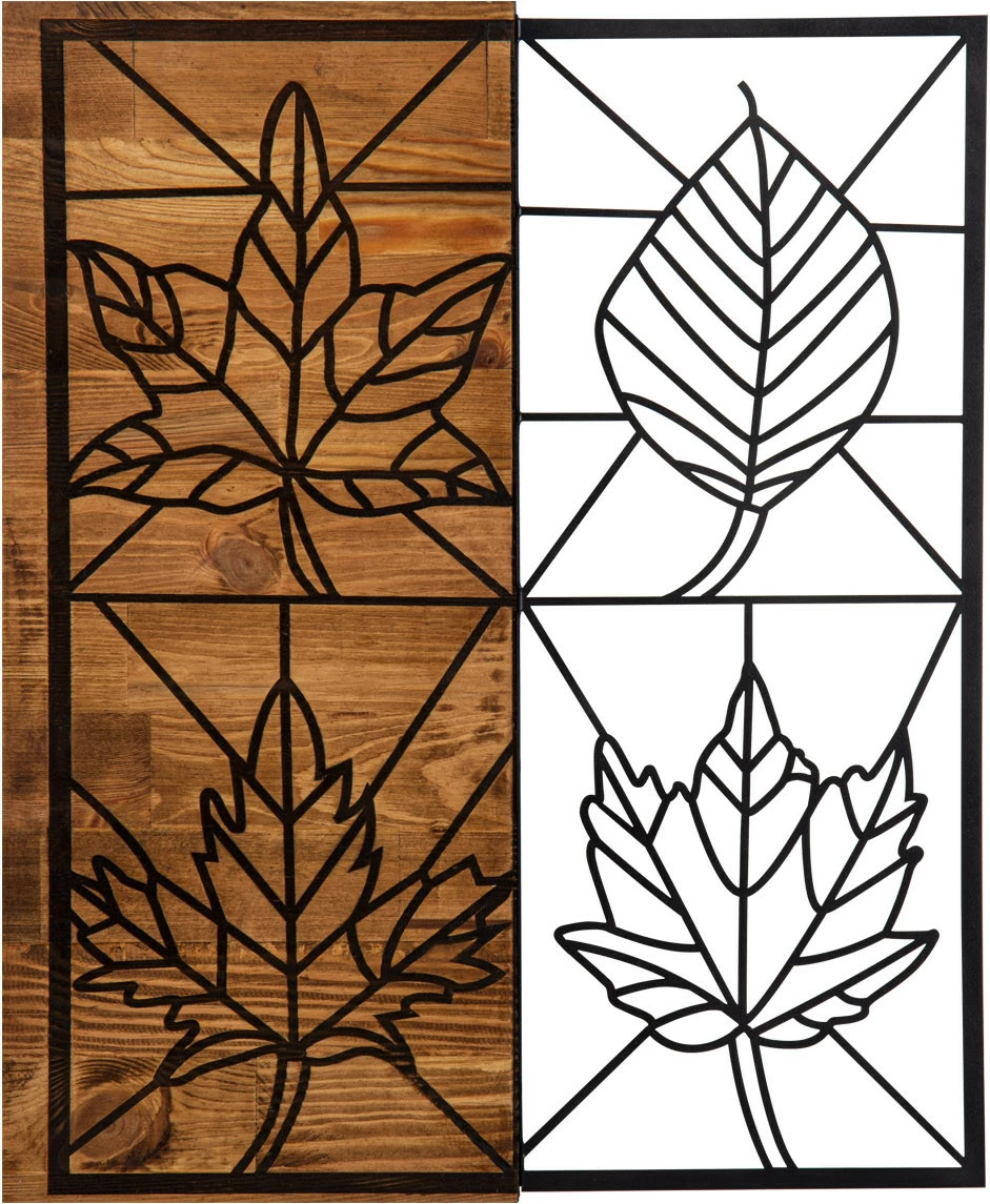 Aksesor dekorativ për mur, dru dhe metal, ngjyrë e zezë dhe arre, Wallity, Yapraklar, 48x58cm