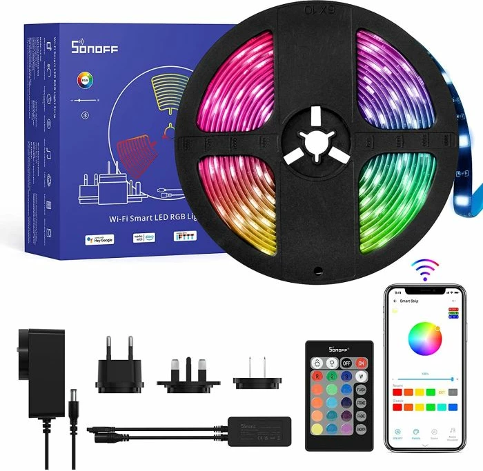 Shirit LED Wi-Fi SONOFF L2-5M 5m IP65, set me telekomandë IR dhe adaptor, RGB