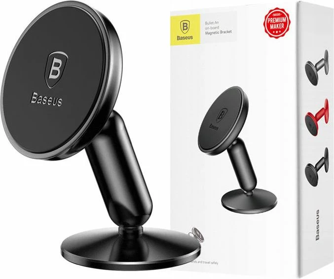 Mbajtës celulari magnetik për veturë Baseus Bullet SUYZD-01, rrotullim 360°, për dashboard, max 6.8\", i zi