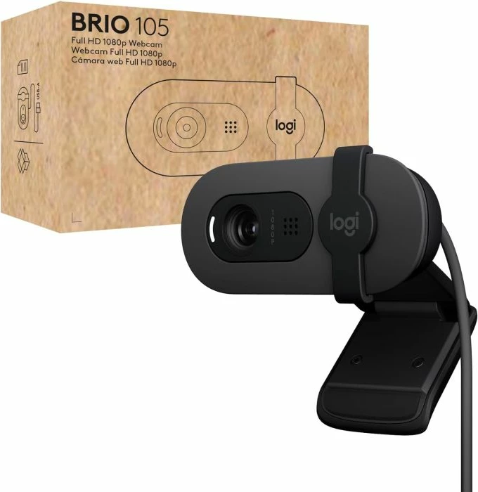 Webcam Logitech Brio 105 Full HD 1080p USB-A me shutter privatësie, e zezë