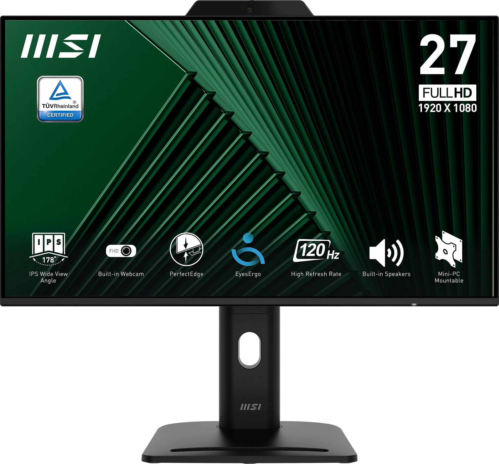 Monitor MSI PRO MP272PMG 27", Full HD, 120Hz, me webcam, altoparlantë, i zi