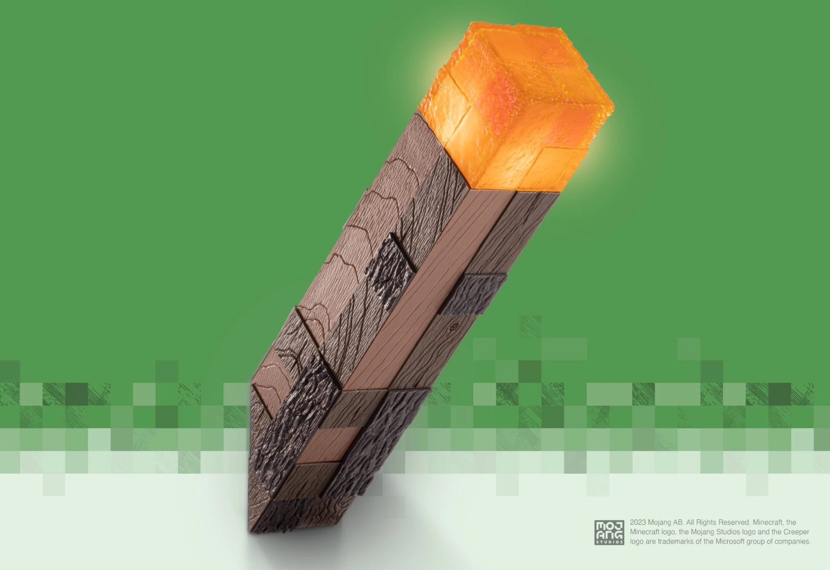 Pishtar ndriçues replika Noble Collection Minecraft 25.4 cm LED, me prekje, me bateri AAA, portokalli/kafe