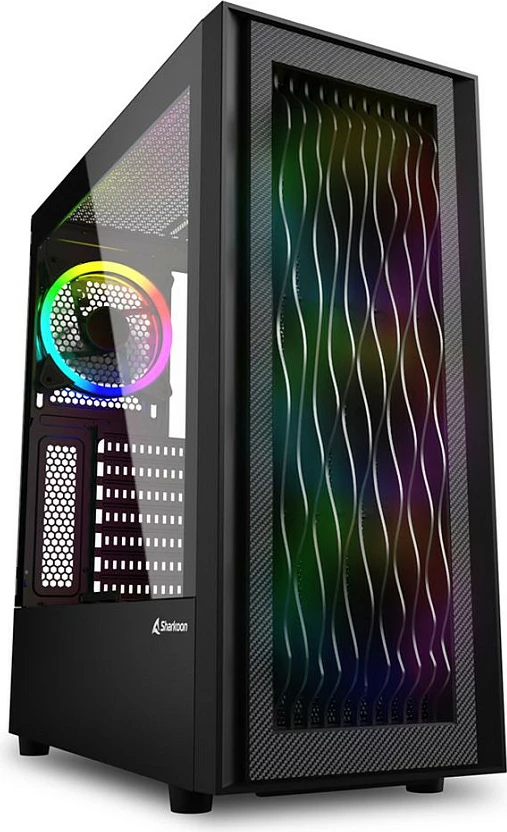Kasë Sharkoon RGB Wave, ATX/micro ATX/Mini-ITX, 3x120mm RGB fan, xham i temperuar, e zezë