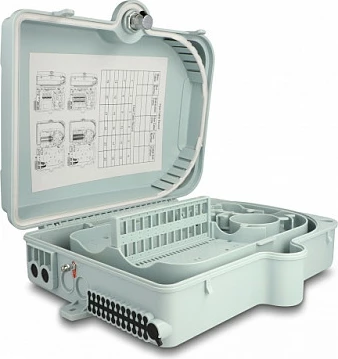 Kuti shpërndarëse fiber optike DeLOCK 24-port, IP65, montim në mur, gri
