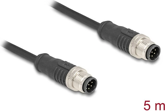 Kabllo Ethernet DeLOCK M12 A-coded 8-pin, Cat5e, 5 m, e zezë