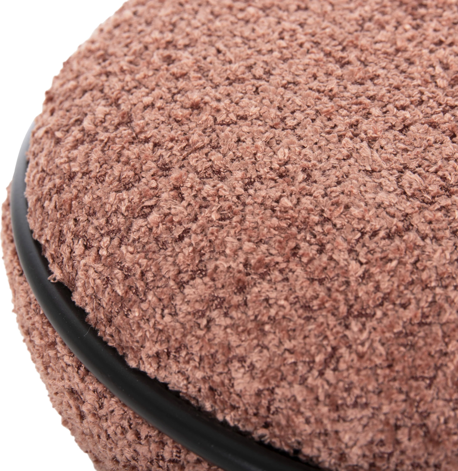 Karrige për bar, rrethore, LINNER, FH9604.02, pëlhurë boucle, detaj rozë e zezë, D38x44 cm