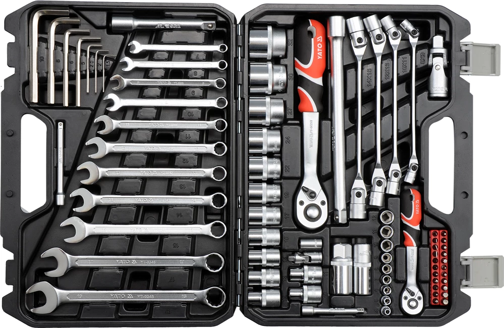 Set veglash Yato YT-38781, 77 copë, valixhe plastike