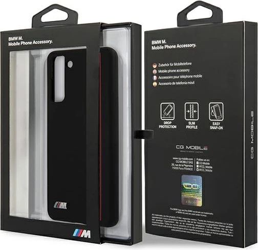 Mbështjellës BMW Silicone Stripes M Collection për Samsung Galaxy S21+, i zi