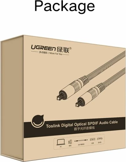 kabllo audio optike Toslink UGREEN 10541 3 m e thurme (braided) zi/argjendtë, n'kuti