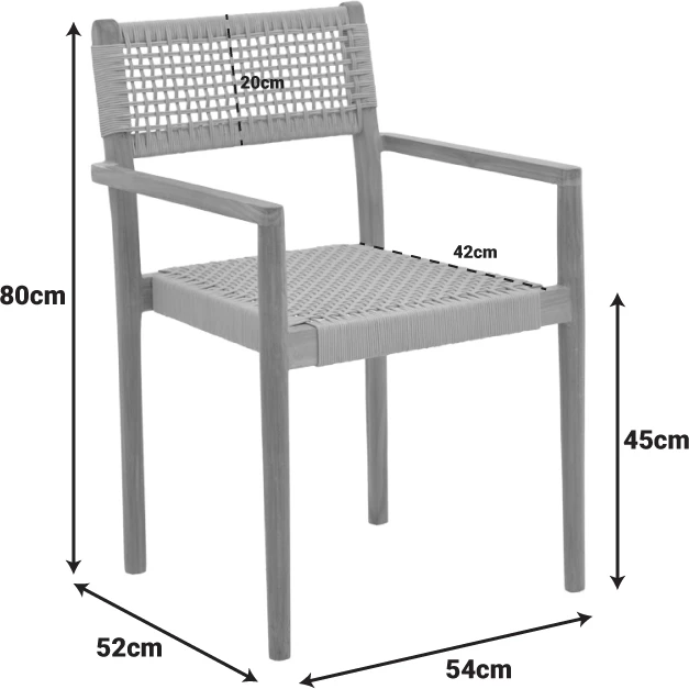Karrige me krahë Lengan, dru tik natyral, litar i zi, 54x52x80cm