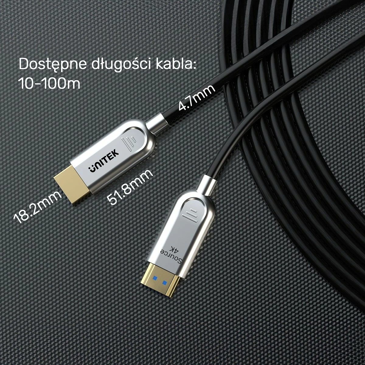 Kabel HDMI optik Unitek 2.0 AOC 4K 60Hz 100m silver-black
