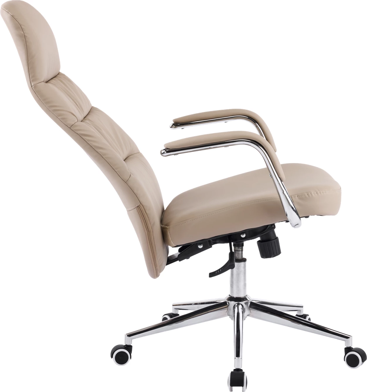 Karrige zyre TEETER, lëkurë PU bezhë, bazë kromi, 67x66x121cm