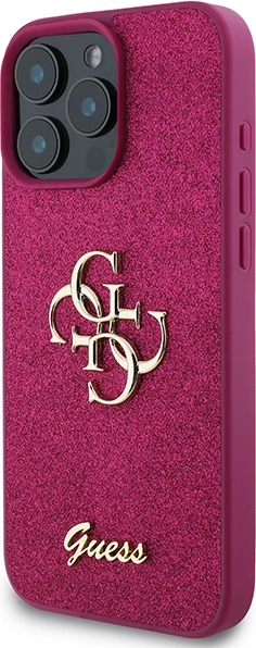 Mbështjellës Guess Glitter Script Big 4G për iPhone 16 Pro, Violet