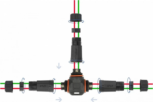 Konektor kablli DeLOCK T-shape, 2-pin, IP68, i vidhosshëm, 85-260 V, 4.5-7.5 mm, i zi