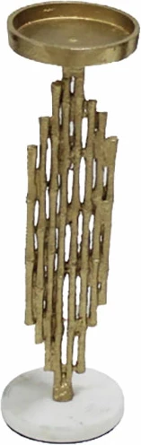 Mbajtës qirinjsh REED 34.5, alumin ngjyrë ari antik, bazë mermeri të bardhë, 10x10x35 cm