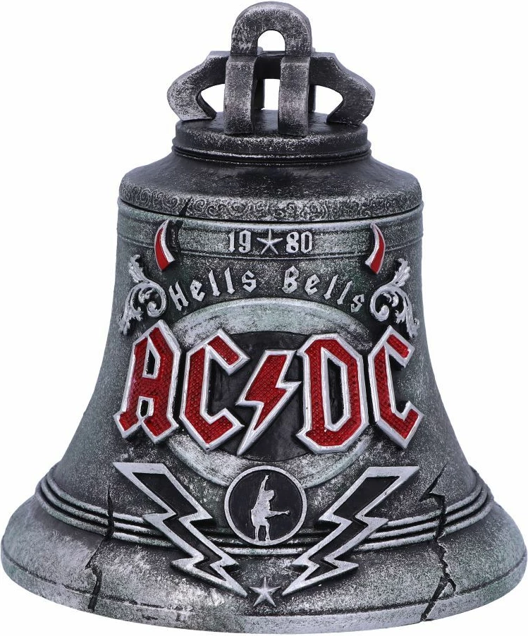 Kuti dekorative Nemesis Now AC/DC Hells Bells, resin, me hapësirë të fshehtë ruajtjeje, gri/zi