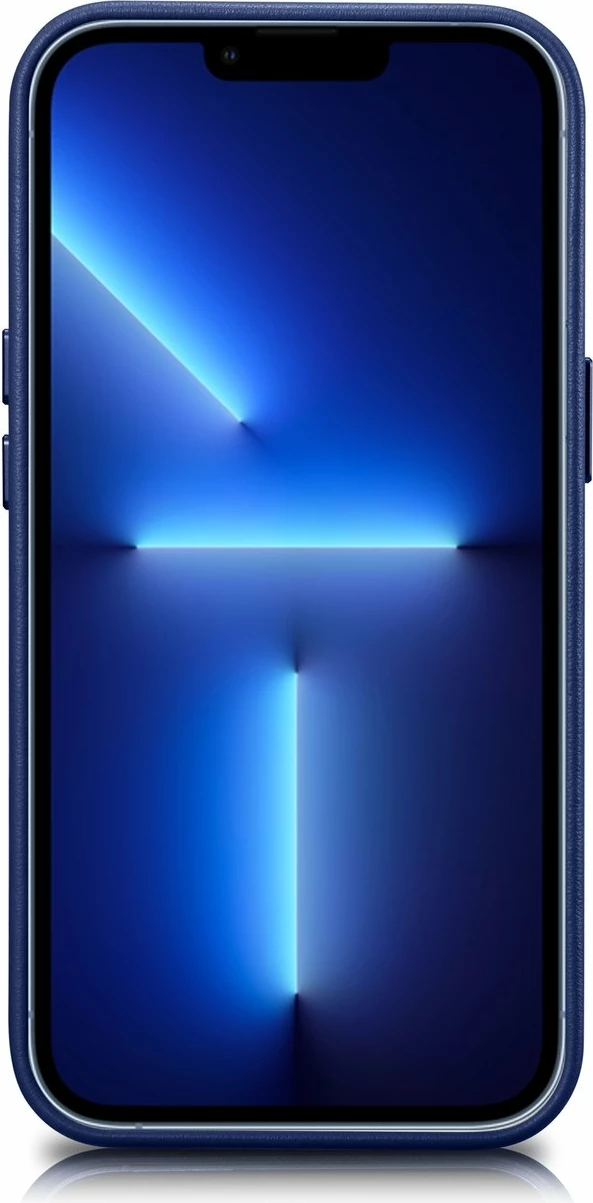 Mbështjellës iCarer për iPhone 14 Plus, lëkurë natyrale, MagSafe, Kaltër