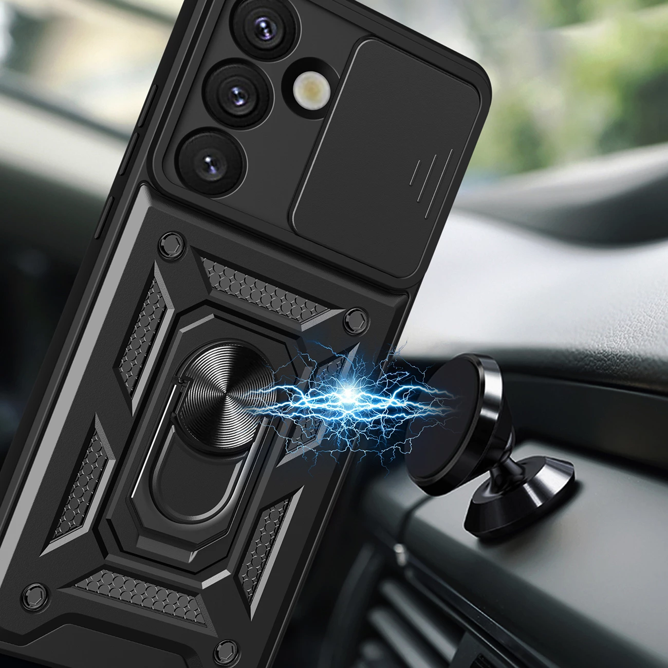 Mbështjellës Hurtel Hybrid Armor Camshield për Oppo F29 Pro 5G / A5 Pro 5G, i zi, me mbajtëse dhe kapak kamere 2