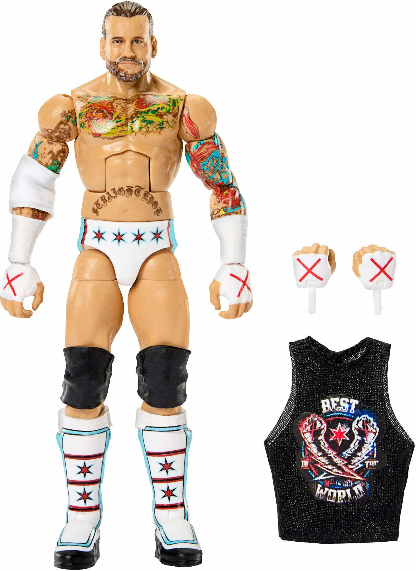 Figurinë koleksionuese Mattel WWE Elite CM Punk JHT46 15 cm, set me duar ndërruese dhe aksesorë