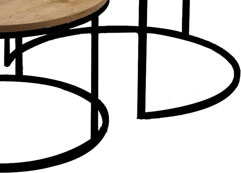 Tavolina kafeje Solme set 2 copë melaminë natyrale-metal i zi