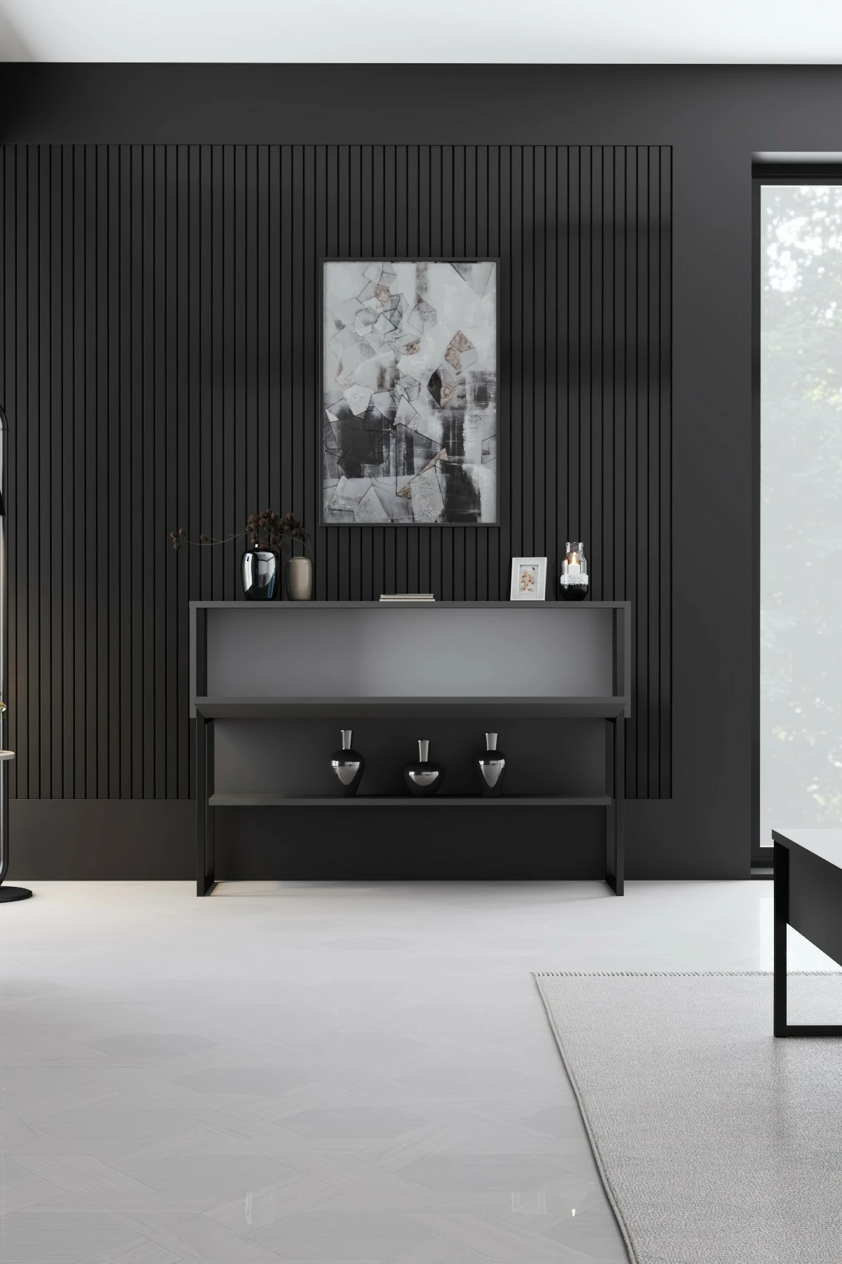 Komodë Hanah Home, Luxe, e zezë dhe antracit
