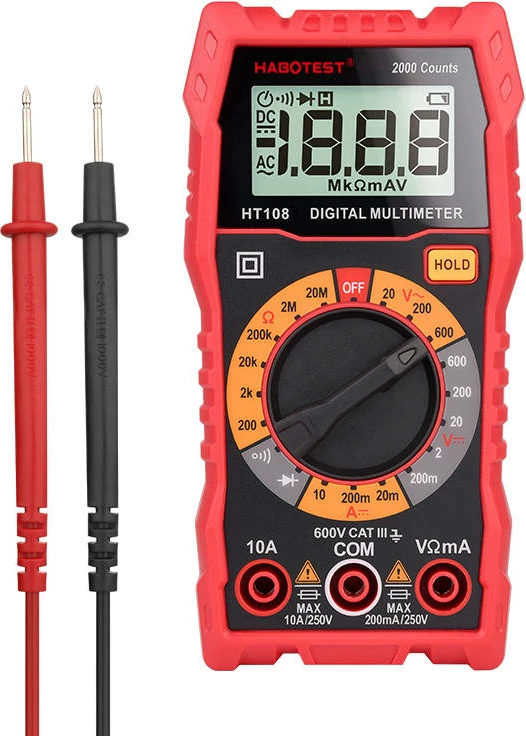 Multimetër digital, Habotest HT108L, 2000 counts, True RMS, ekran me ndriçim, CAT III 600V, me tela testuese