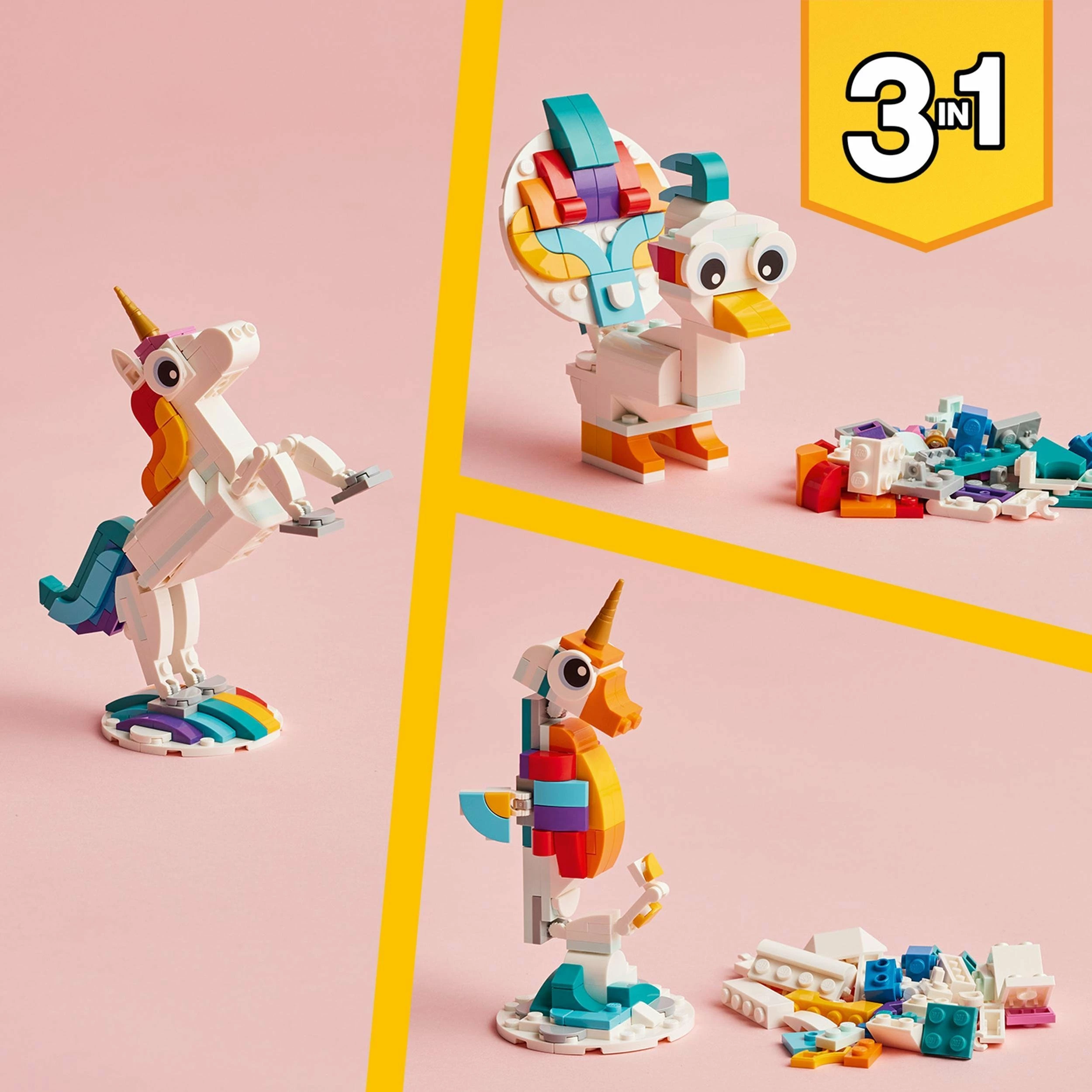 Set LEGO Creator 3-në-1 Magical Unicorn 31140, 145 pjesë, 7+