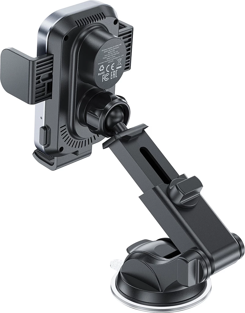 Mbajtës celulari për veturë Acefast D53, karikim pa kabllo Qi 15W, kapëse automatike, për dashboard/xham, i zi