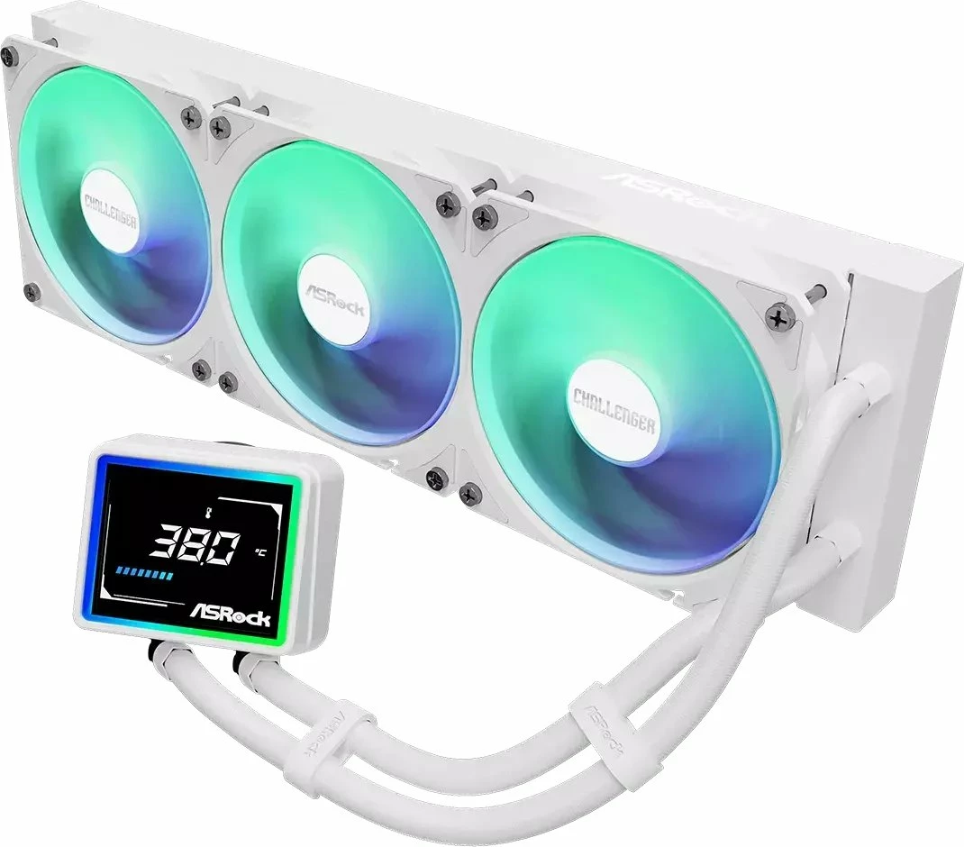 Ftohës uji AIO për CPU ASRock Challenger 360 Digital, radiator 360 mm, 3x120 mm PWM, ARGB, e bardhë, set me 3 ventilatorë (90-ACLA36-WAAGA6)