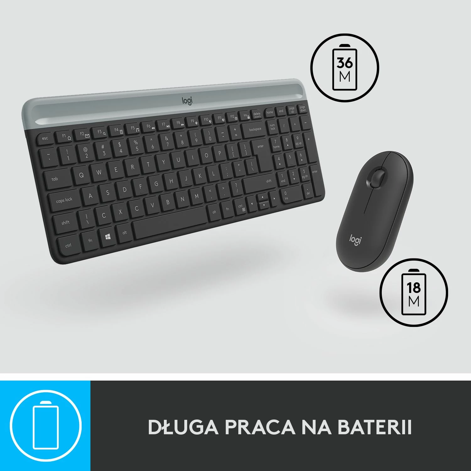 Set tastierë + Maus wireless Logitech MK470 Slim 920-009204, 2.4GHz receiver USB, US layout, gri