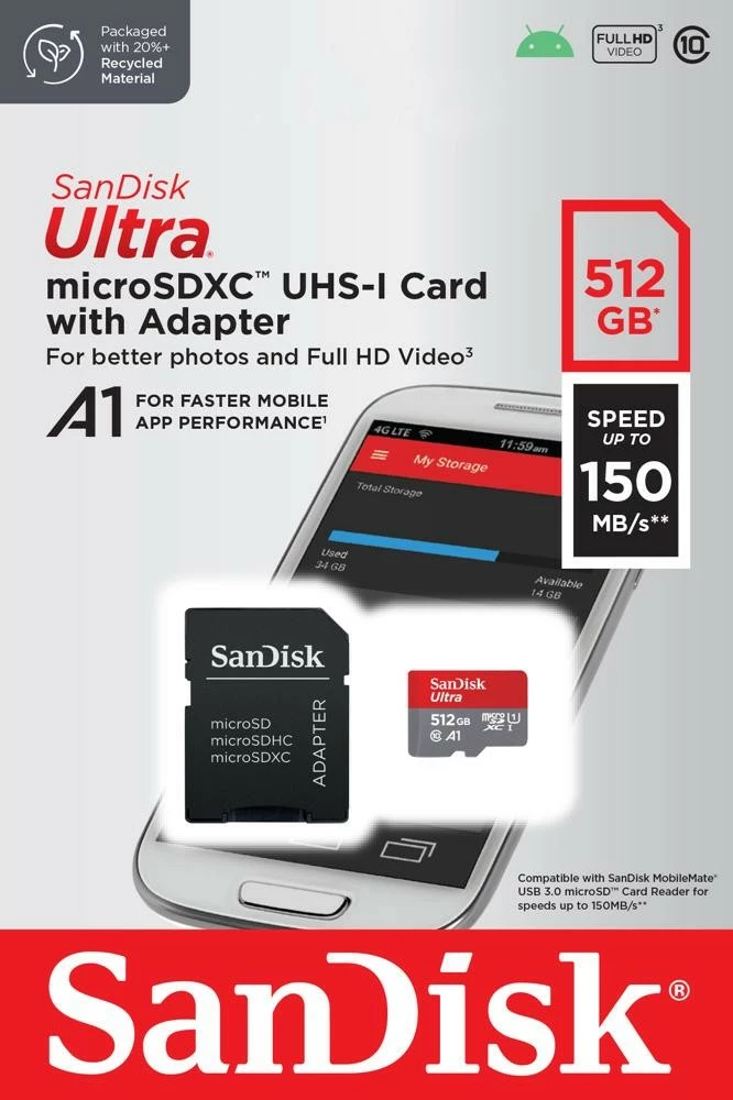 Kartelë memorie SanDisk Ultra microSDXC 512GB me adapter SD
